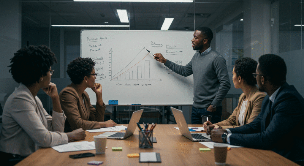a visual showing a group of people learning how to accurately measure website traffic and metrics