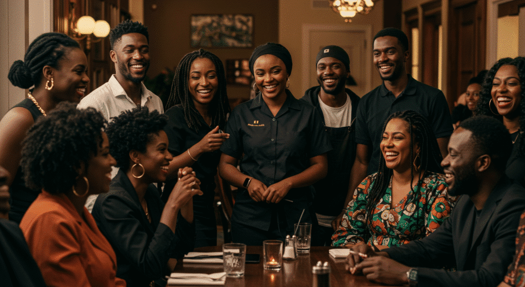 an image of a group of people having a nice customer experience in an establishment